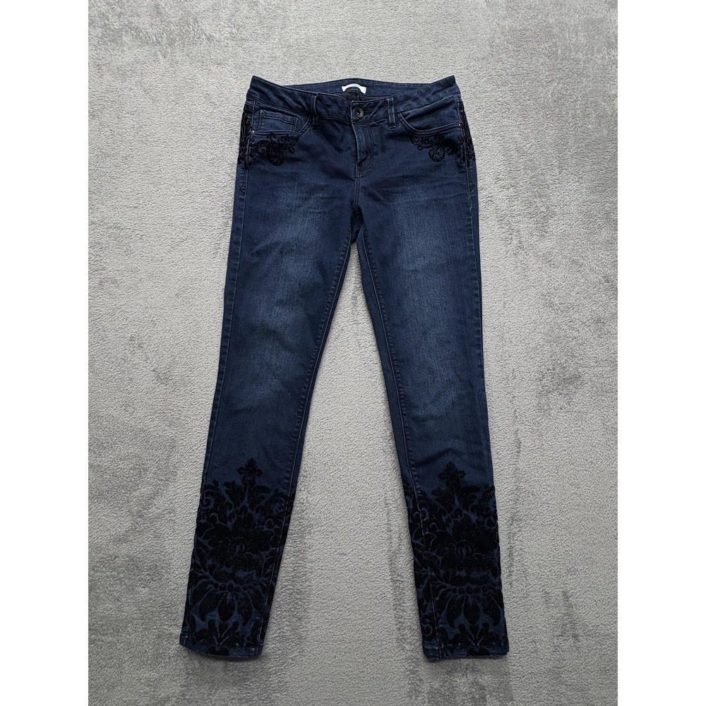 Kensie Jeans Womens 30 Blue Ankle Biter Skinny‎ Velvet Flocked Damask Pants